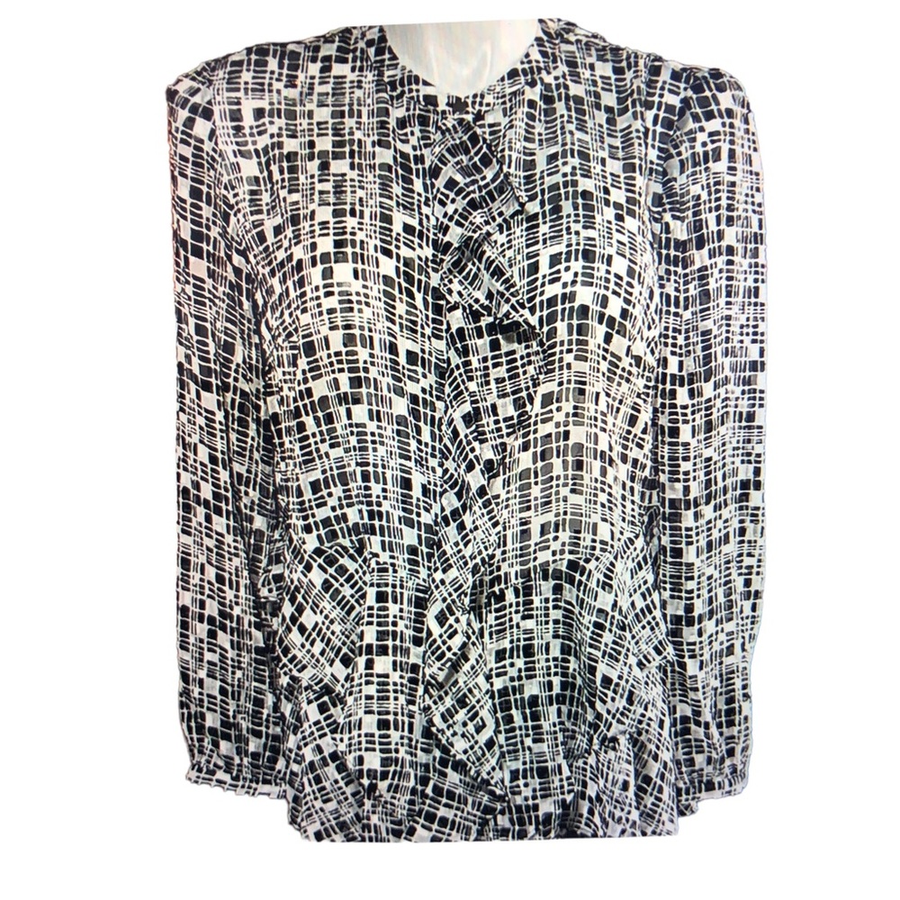 Chico’s Black/White Ruffle Trim Blouse